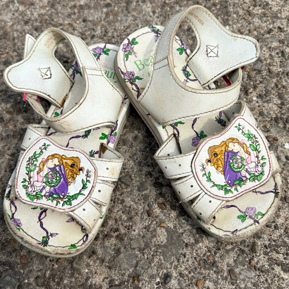 Vintage 1990s Disney Beauty And The Beast Shoes Sandals Kids Size 9 Princess